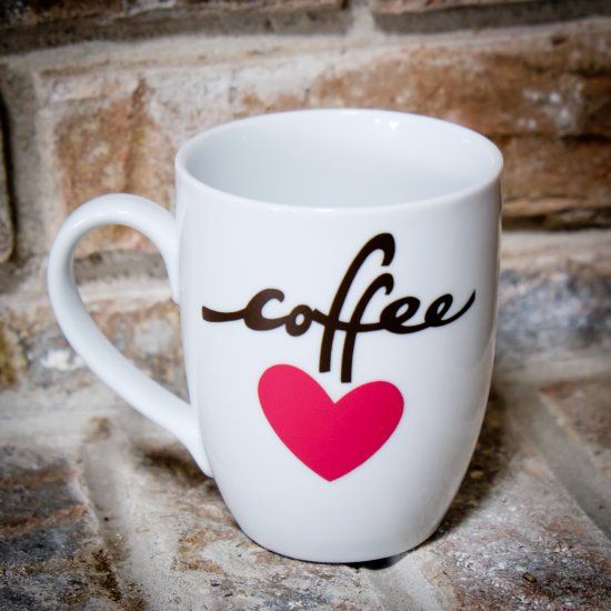 Mug with the word "coffee" and a red heart