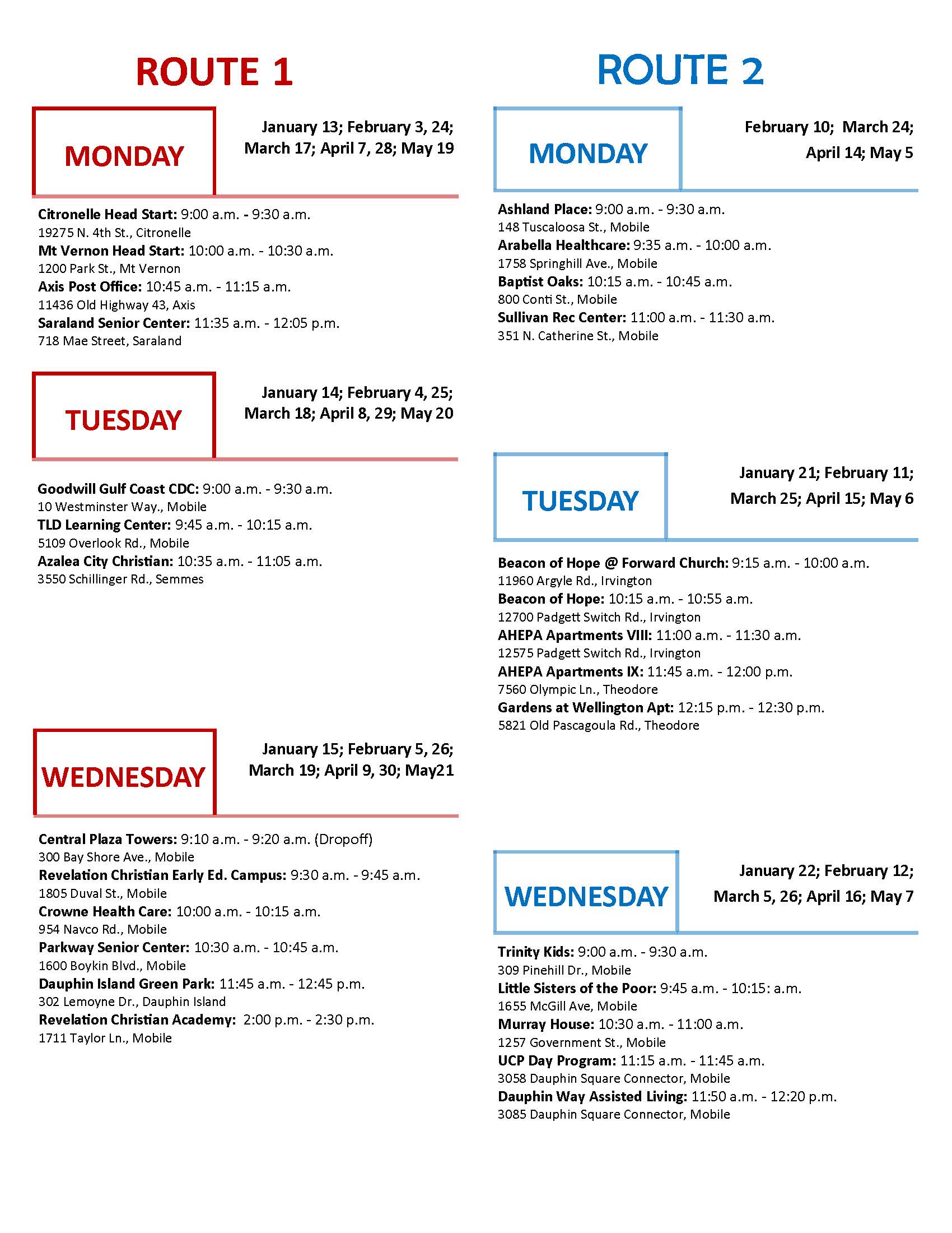 Bookmobile Schedule Page 2