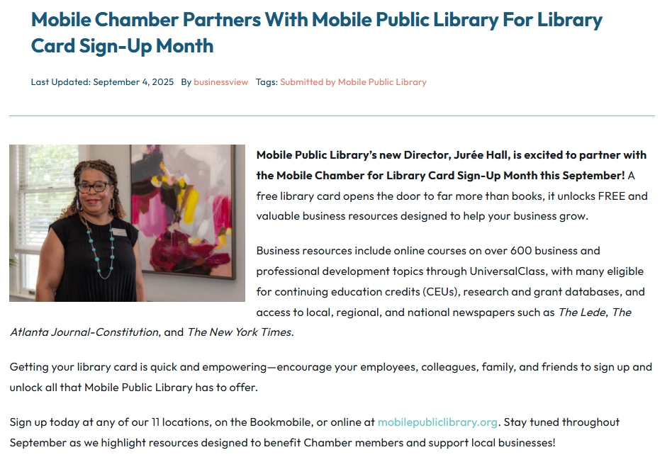 Mobile Public Library partners with Mobile Chamber