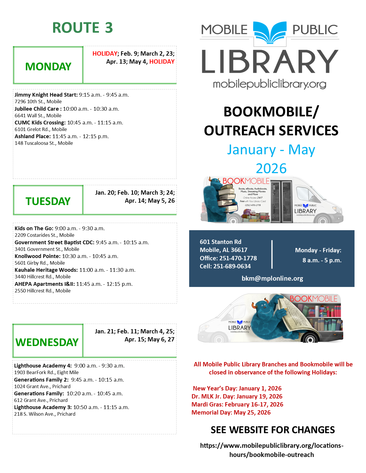 Bookmobile Schedule Page 1