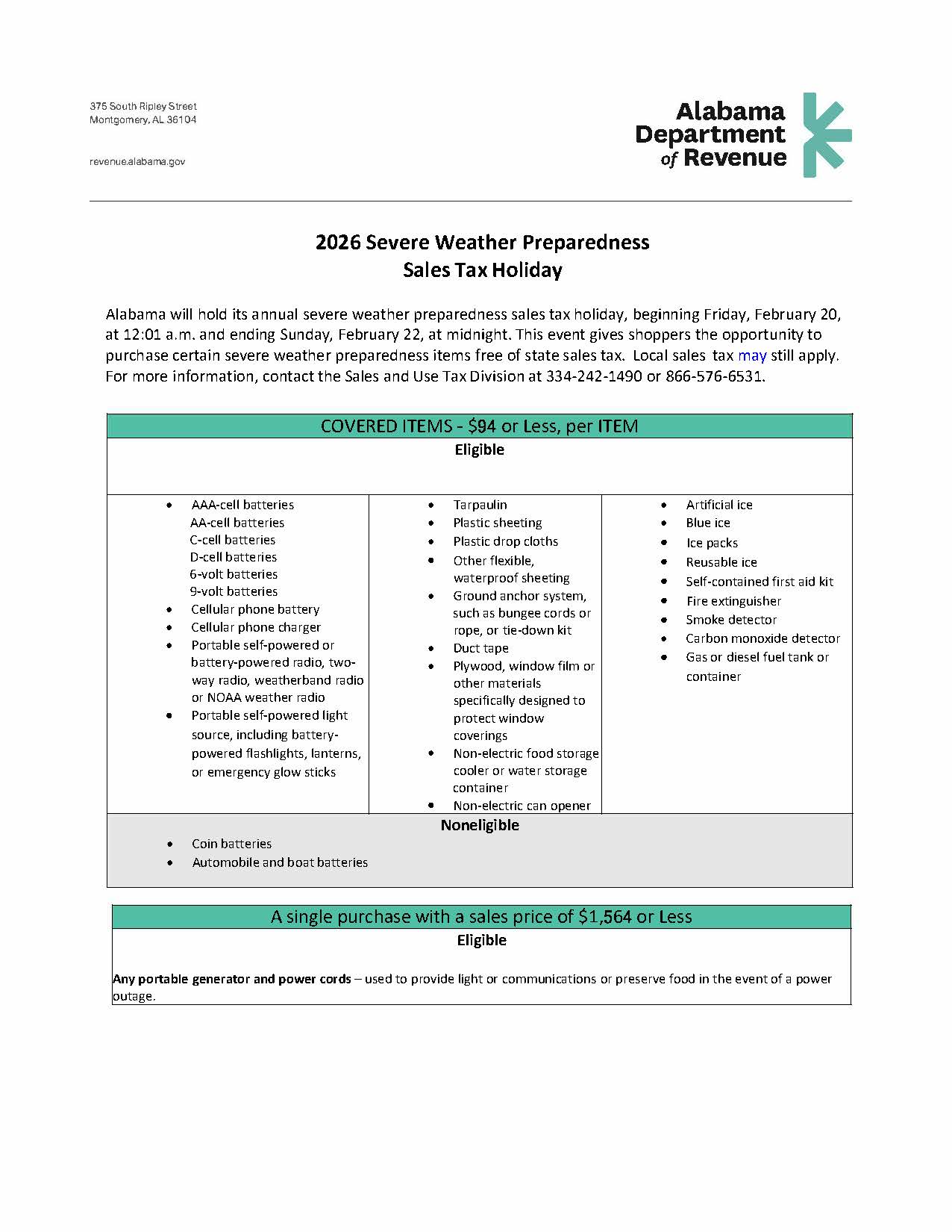 2026 Severe Weather Sales Tax Holiday